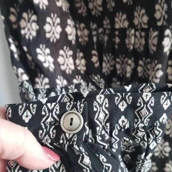 Miami Boho Dress Black White Print Buttoned Bodice Long Sleeve Size Large - Picture 5 of 10